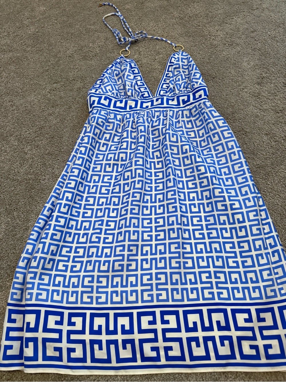 Alice & Trixie Blue and White Geometric Midi Dress